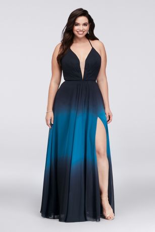 ombre halter chiffon gown plus line