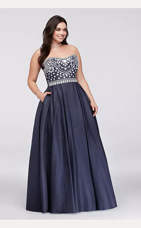 Embroidered Denim Ball Gown Image 1