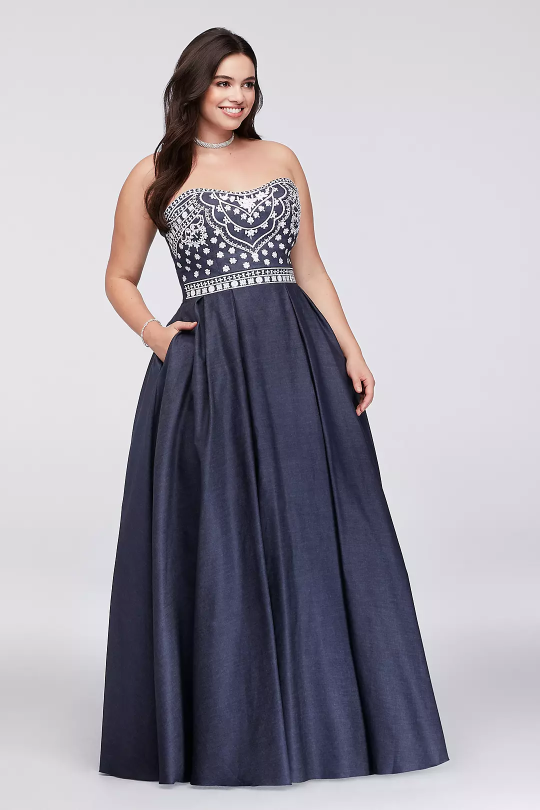 Embroidered Denim Ball Gown Image