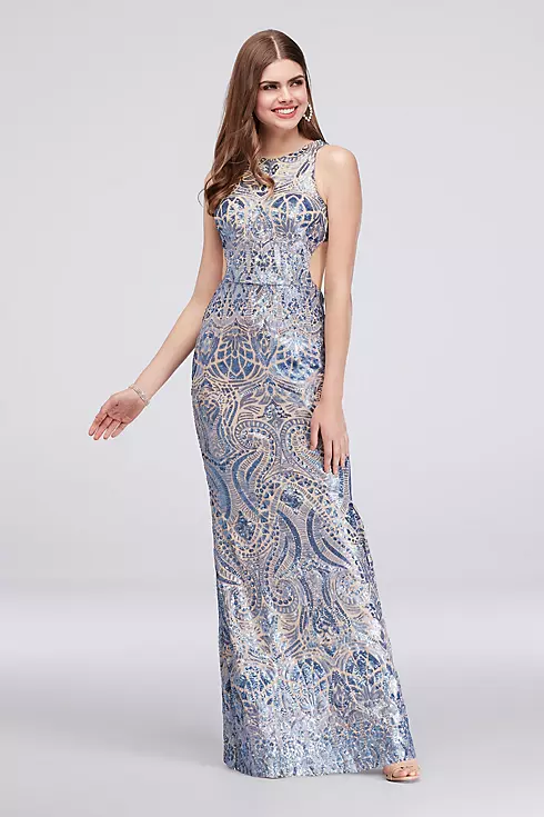 Allover Sequin Sheath Gown with Open Back Image 1