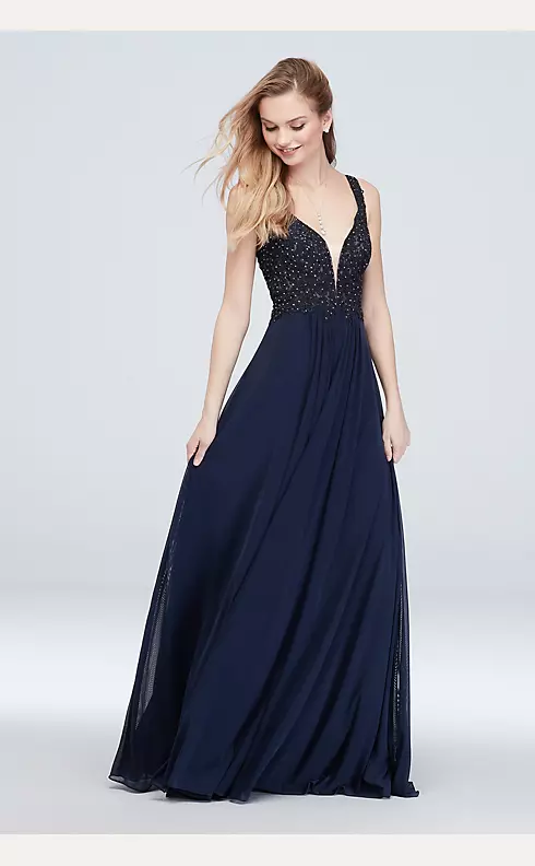Plunging V Ball Gown with Gem and Applique Bodice Image 1