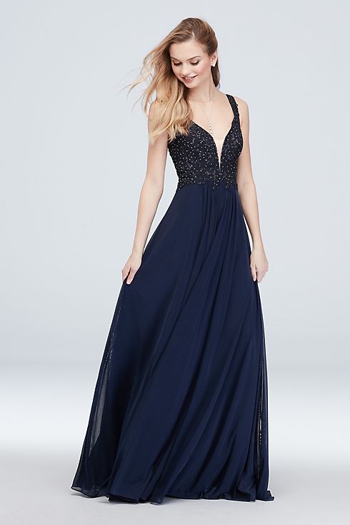 Plunging V Ball Gown with Gem and Applique Bodice Image 1
