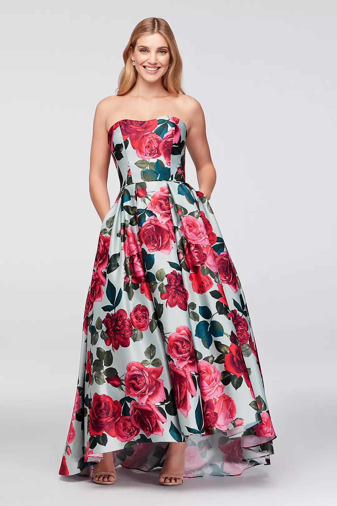 Bold Floral Satin Ball Gown
