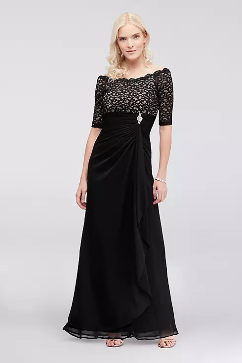 Off-the-Shoulder Dress with Ruched Cascade Skirt Image 1