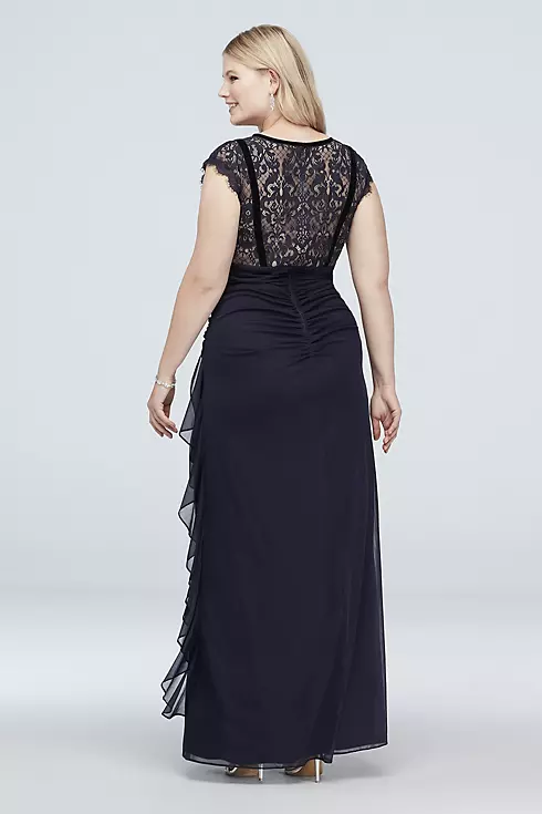 Velvet-Banded Lace and Chiffon Cap Sleeve Gown Image 2