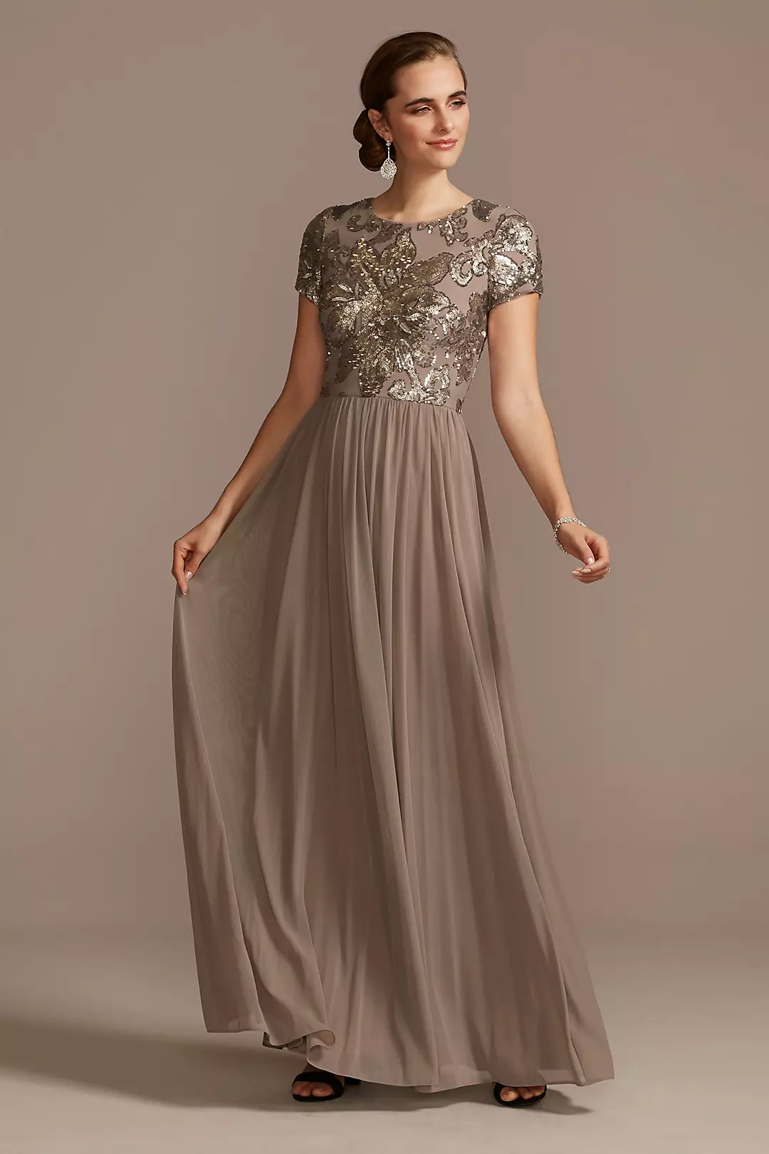 A-Line Dress with Floral Sequin Bodice Image