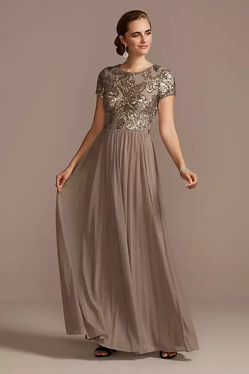 A-Line Dress with Floral Sequin Bodice Image 1