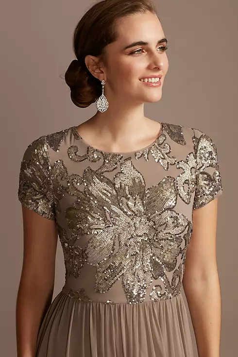 A-Line Dress with Floral Sequin Bodice Image 3