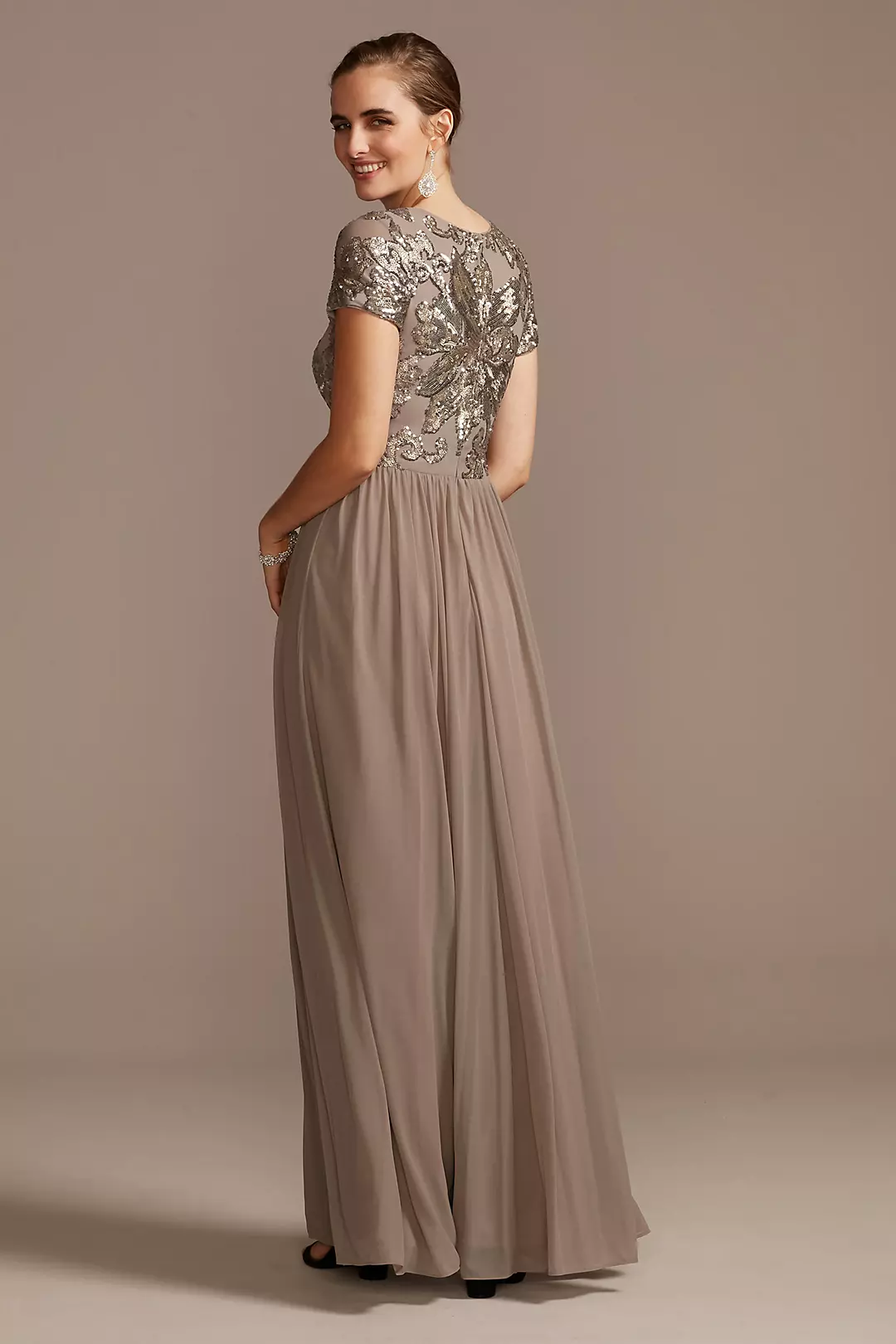 A-Line Dress with Floral Sequin Bodice Image 2