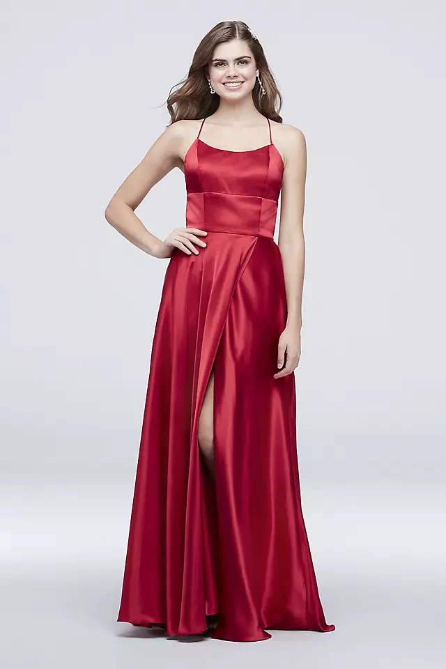 Satin A-Line Dress with Strappy Lace-Up Back Image