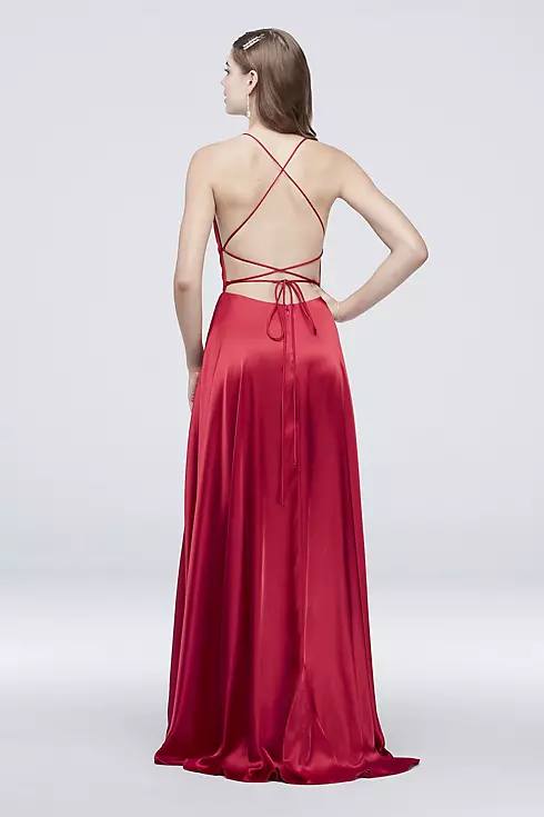 Satin A-Line Dress with Strappy Lace-Up Back Image 2