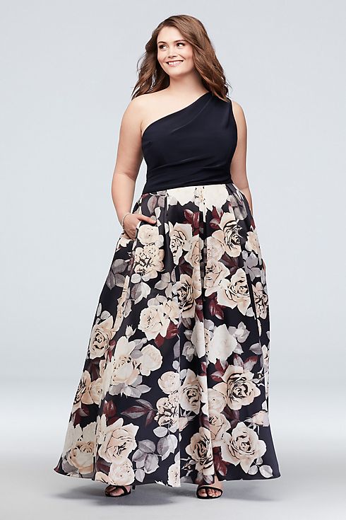 Printed Satin and Jersey One-Shoulder Ball Gown Image