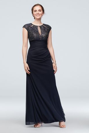 betsy and adam sequined chiffon gown