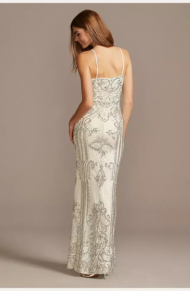 Sequin Damask Pattern Spaghetti Strap Gown Image 2