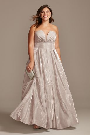 Glitter Strapless Plus Size Gown with Plunge | David's Bridal