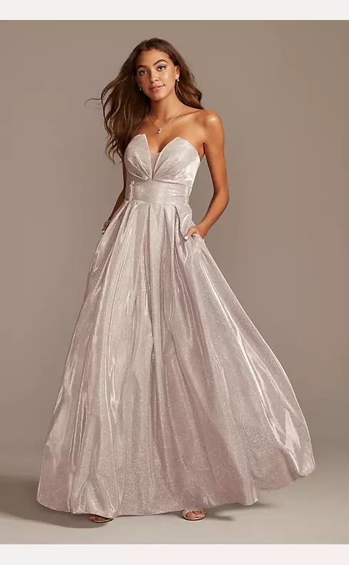 Glittery Strapless Ball Gown with Illusion Plunge Image 1