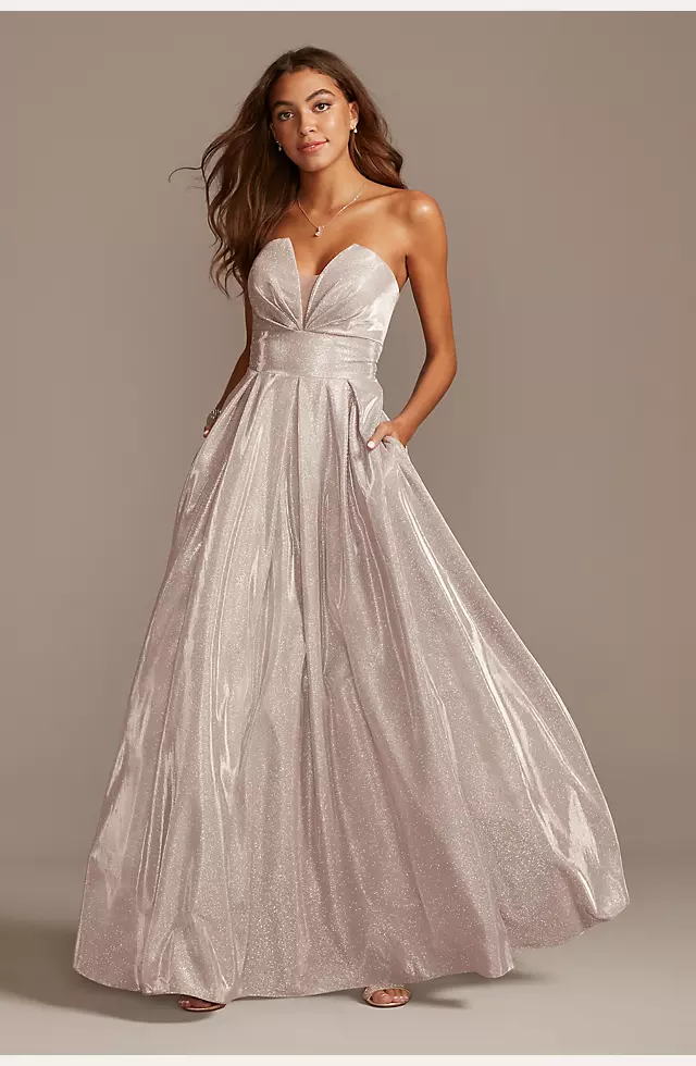 Glittery Strapless Ball Gown with Illusion Plunge Image