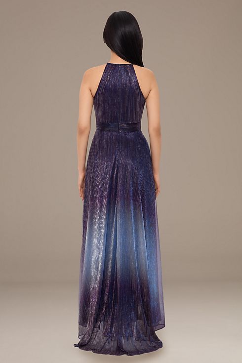 Ombre Metallic Halter A-Line Prom Dress Image 5