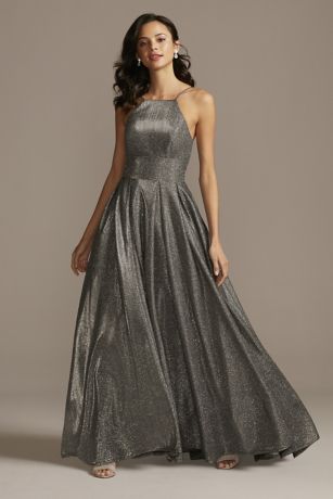 betsy & adam beaded bodice hi low ball gown