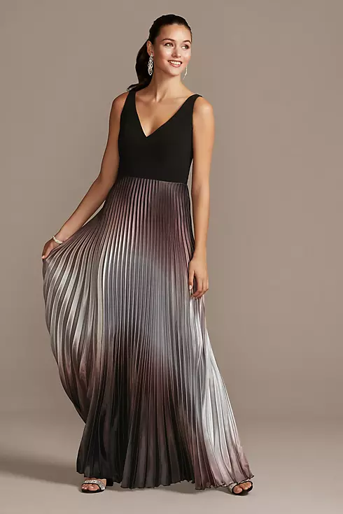 Accordion Pleated Ombre Satin Dress Image 1