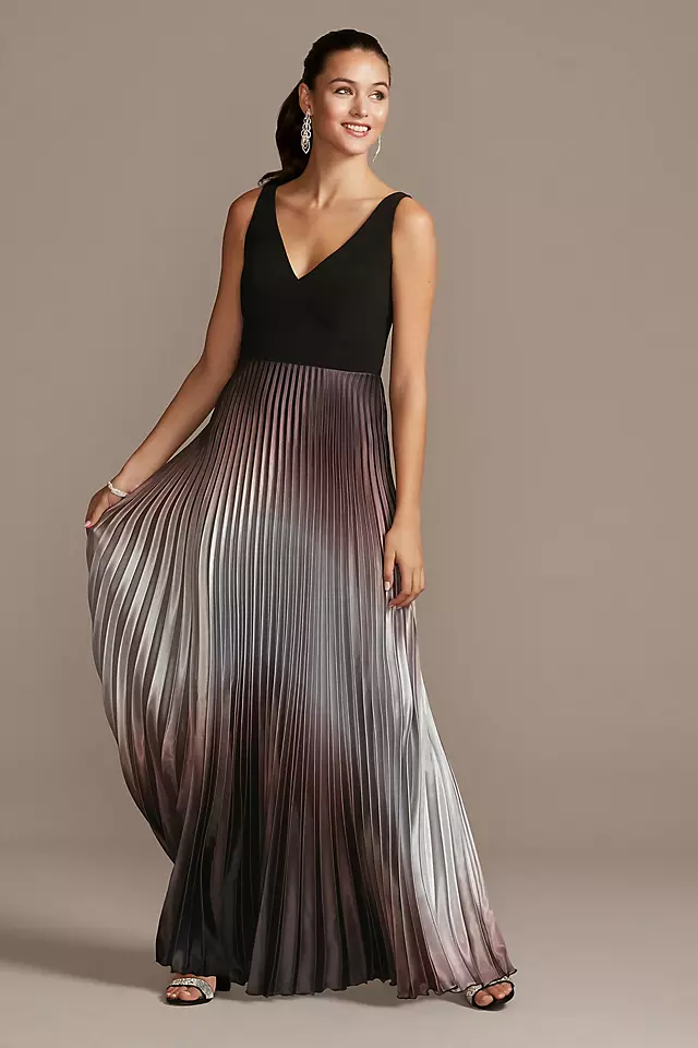 Accordion Pleated Ombre Satin Dress Image