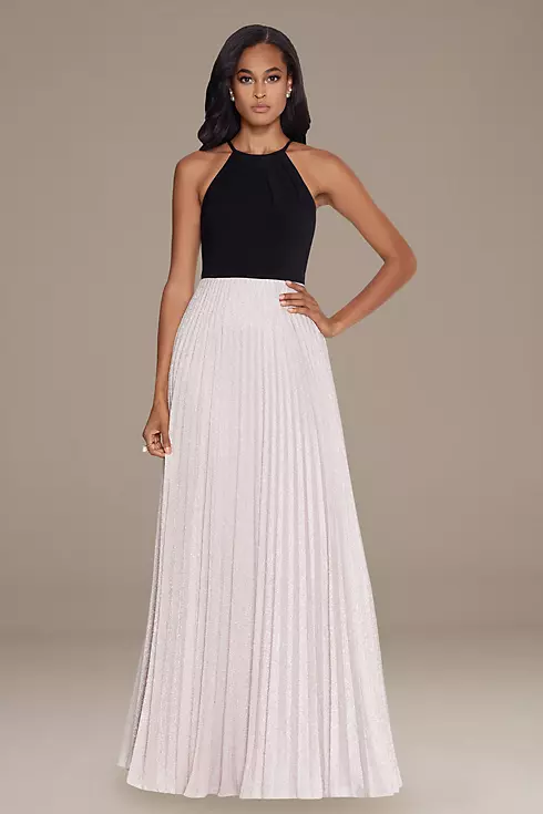 Jersey Halter Dress with Pleated A-Line Skirt Image 1