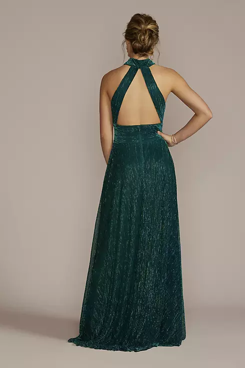 Metallic Knit Halter Gown with Open Back Image 2