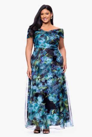 Twist Front Off-the-Shoulder Floral Organza A-Line