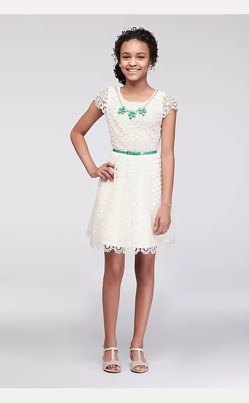 Cap Sleeve Lace Dress with Necklace and Belt Image 1
