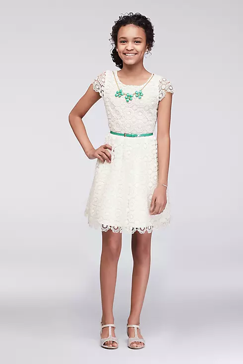 Cap Sleeve Lace Dress with Necklace and Belt Image 1