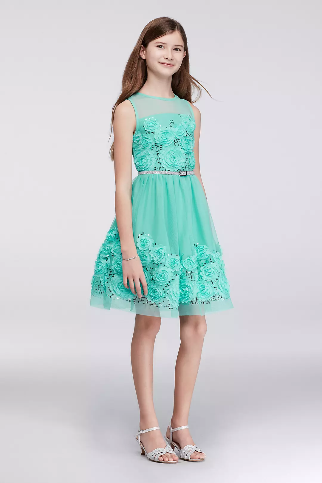 Chiffon Party Dress with 3-D Ribbon Flowers Image