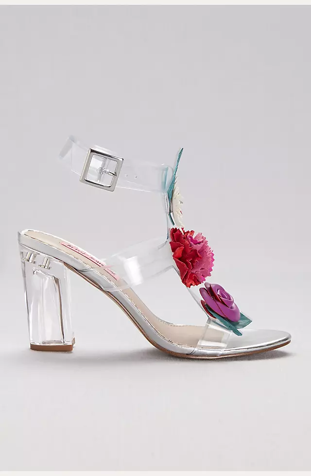 Clear Strappy Sandals with Colorful Floral Detail Image 3