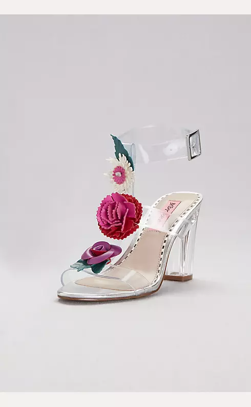 Clear Strappy Sandals with Colorful Floral Detail Image 1