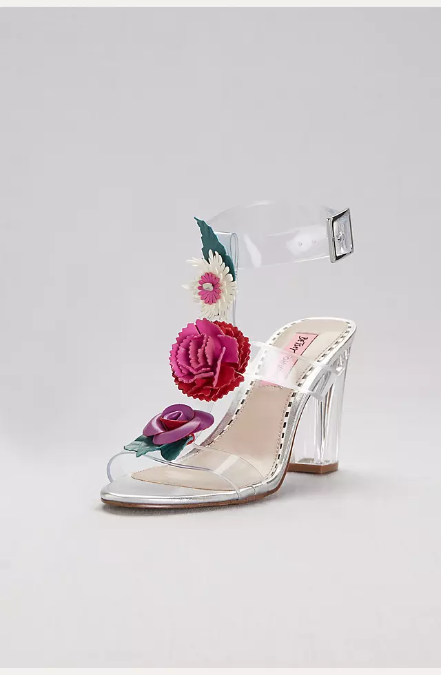 Clear Strappy Sandals with Colorful Floral Detail Image