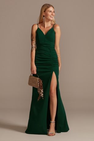 Crepe Spaghetti Strap Gown with Ruching