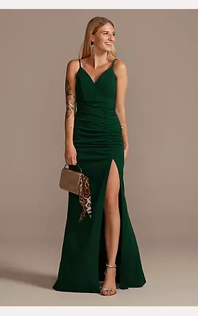 Crepe Spaghetti Strap Gown with Ruching Image 1