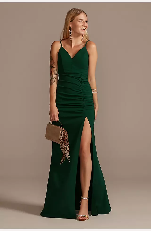 Crepe Spaghetti Strap Gown with Ruching Image