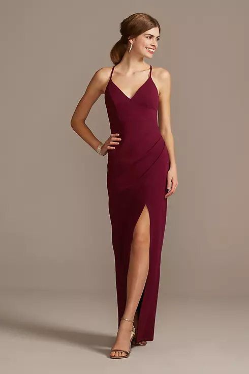 Plunging-V Beaded Illusion Back Gown with Slit Image 1