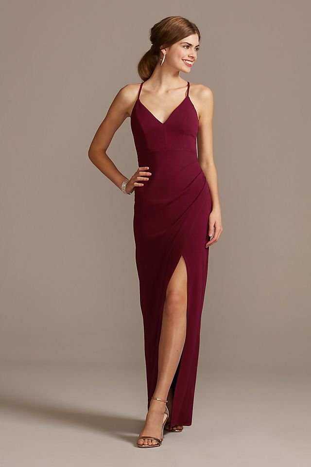 Plunging-V Beaded Illusion Back Gown with Slit Image 5