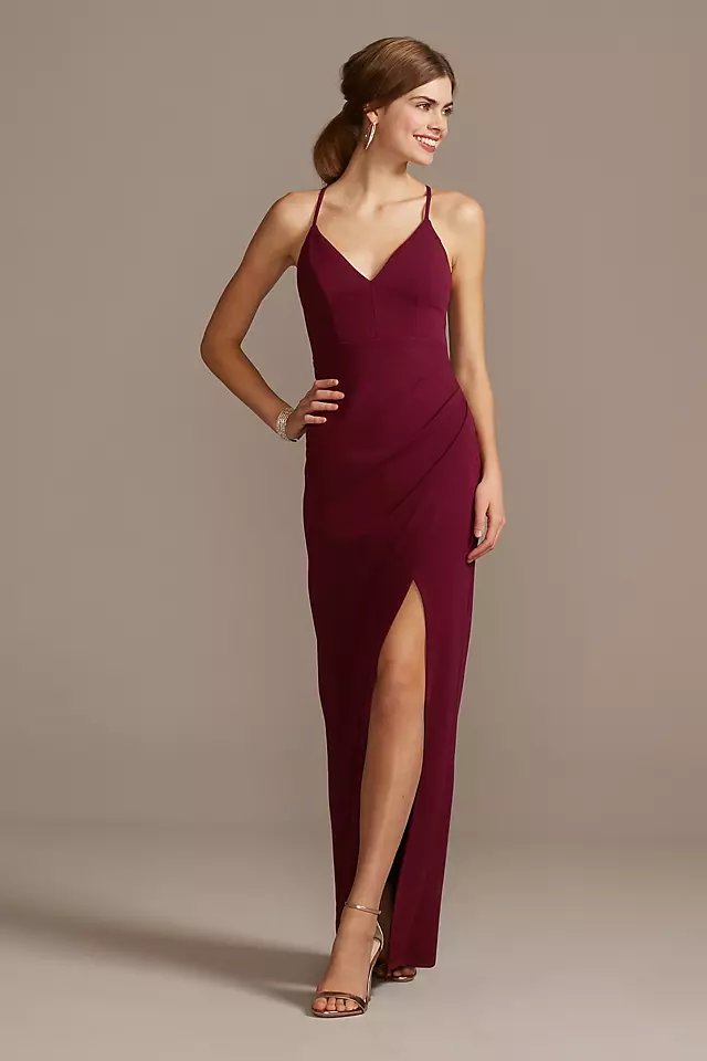 Plunging-V Beaded Illusion Back Gown with Slit Image