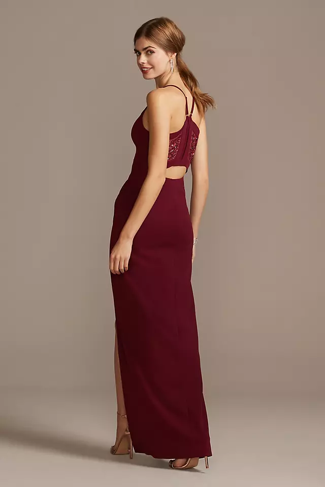 Plunging-V Beaded Illusion Back Gown with Slit Image 2