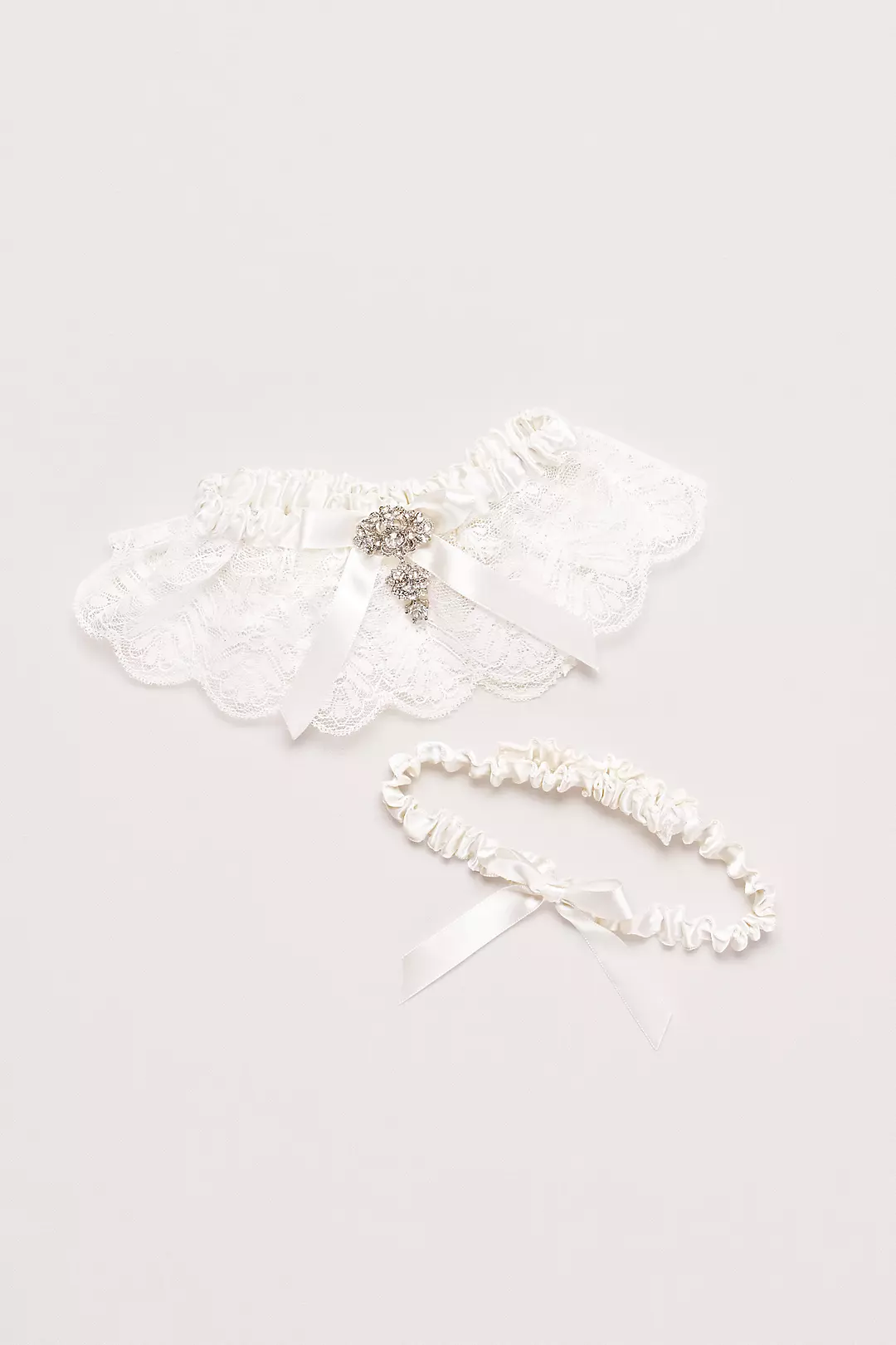Adjustable Jeweled Lace Garter Set Image