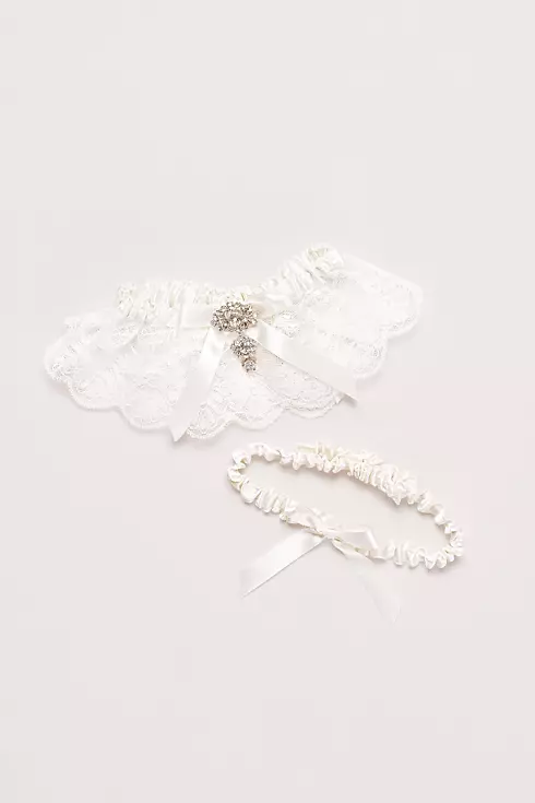 Adjustable Jeweled Lace Garter Set Image 1