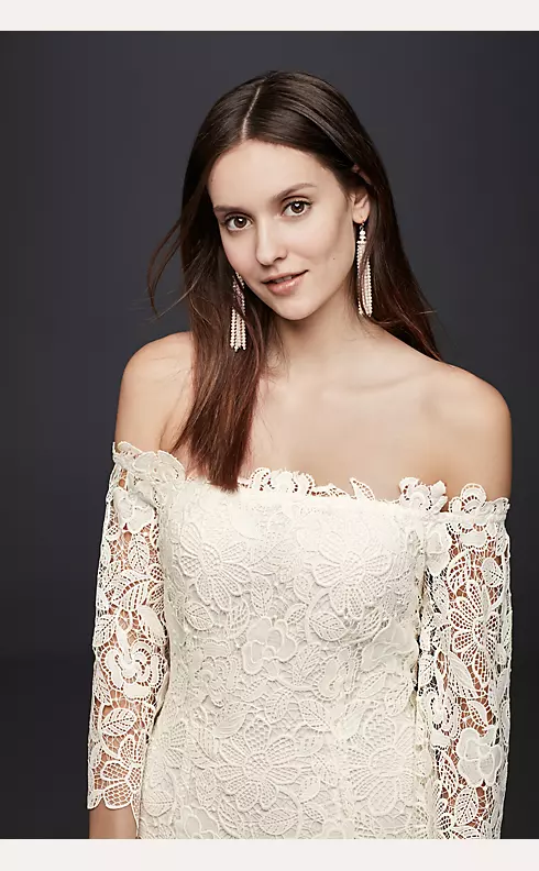 Off-The-Shoulder Short Lace Dress with 3/4-Sleeves Image 3