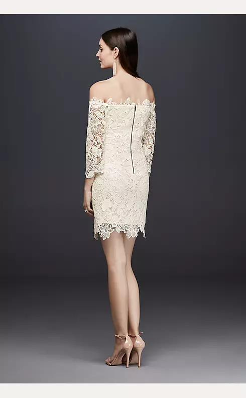 Off-The-Shoulder Short Lace Dress with 3/4-Sleeves Image 2
