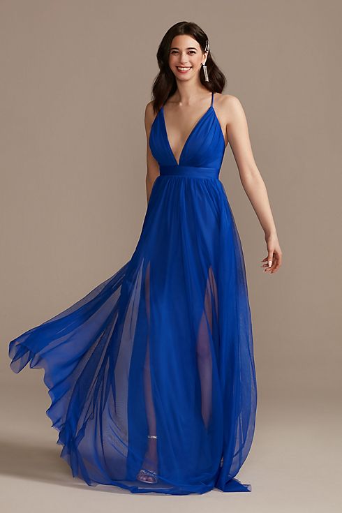 Tulle Dress with Plunge Neckline and Open Back Image