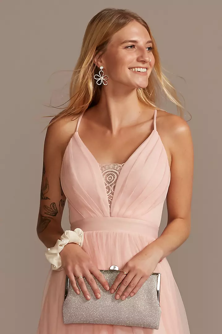 Tulle Illusion Plunge Spaghetti Strap A-Line Gown | David's Tulle Illusion Plunge Spaghetti Strap A-Line Gown | David's