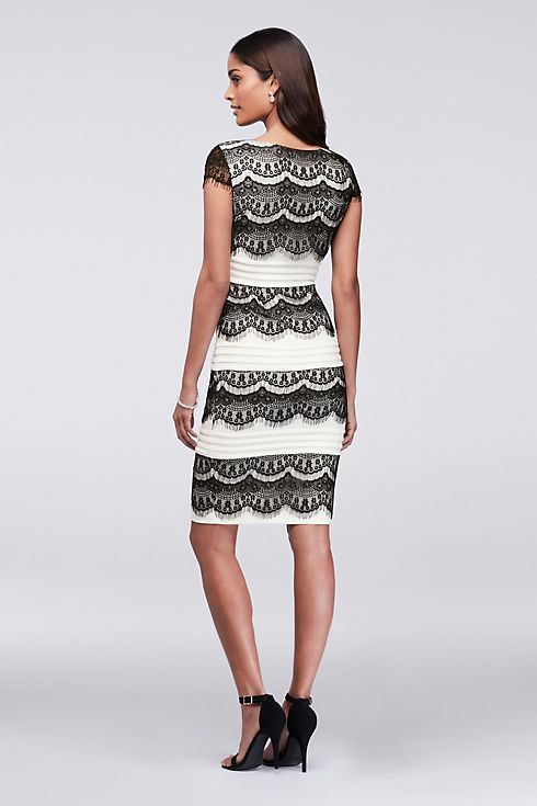 Scalloped Lace and Textured Stripe Sheath Dress Image 4