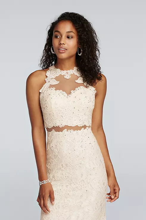 Two Piece Beaded Lace Prom Crop Top and Skirt Image 3