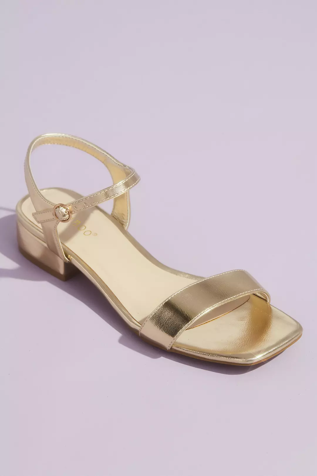 Block Heel Metallic Sandals with Ankle Strap Image